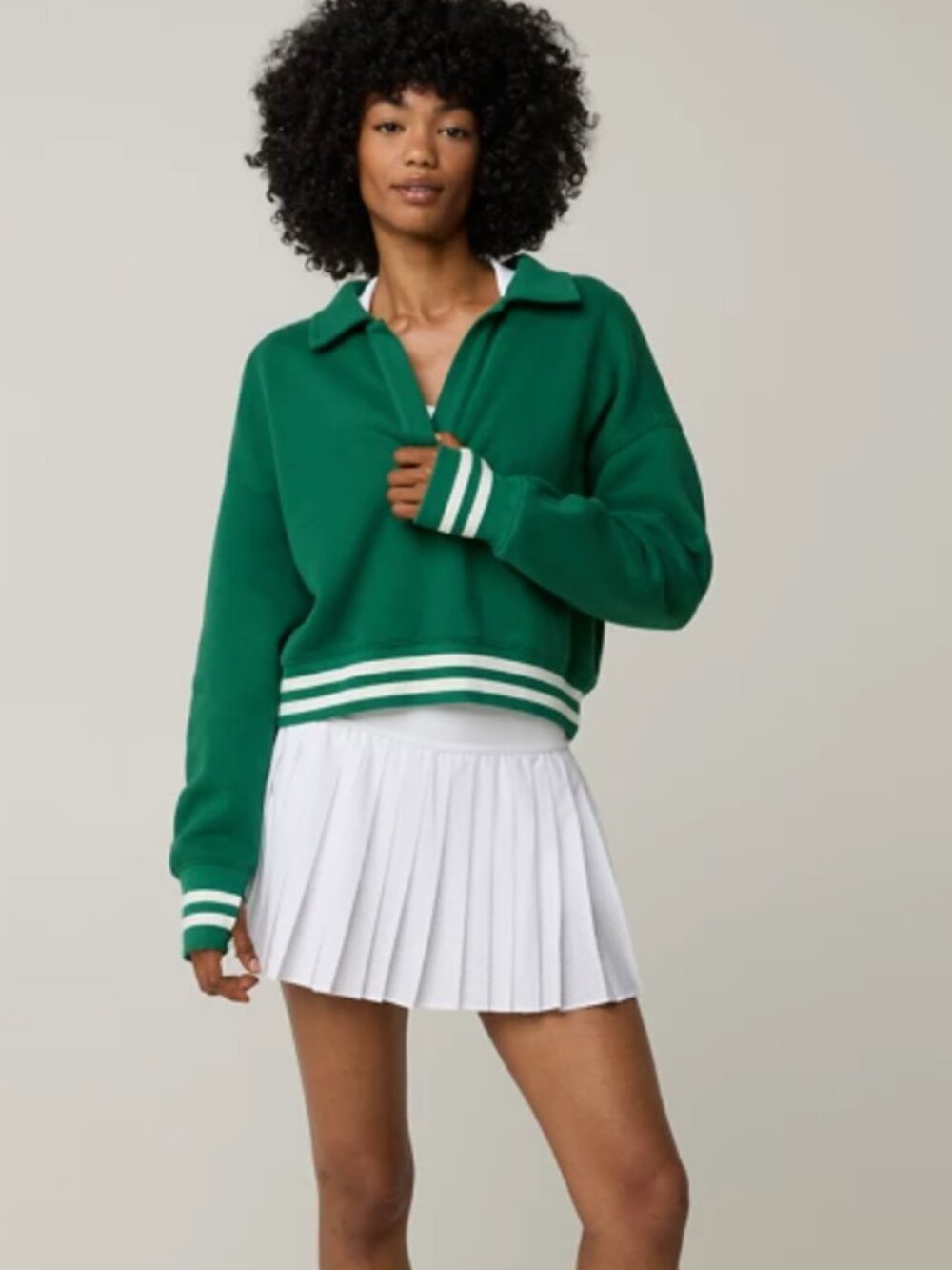 NWT OFFLINE By Aerie Cloud Fleece Polo Sweatshirt Green Medium